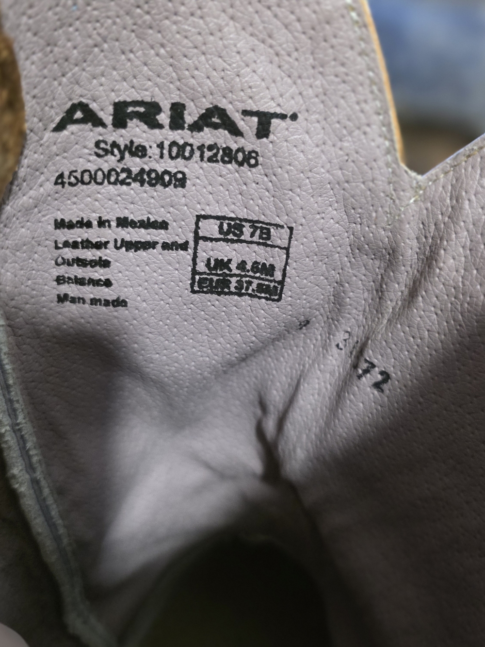 Womens Ariat Leather Boot Interior in Light Gray - Picture 6 of 6